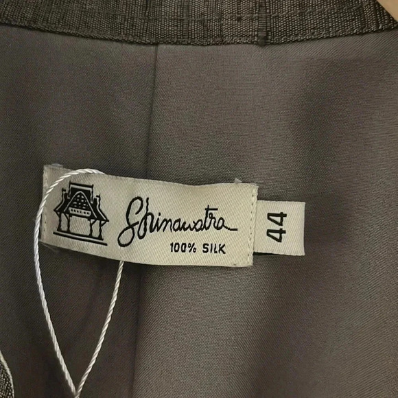 100 Thai silk green gray yellow open front Blazer  Size44. SHINAWATRA - Picture 5 of 16